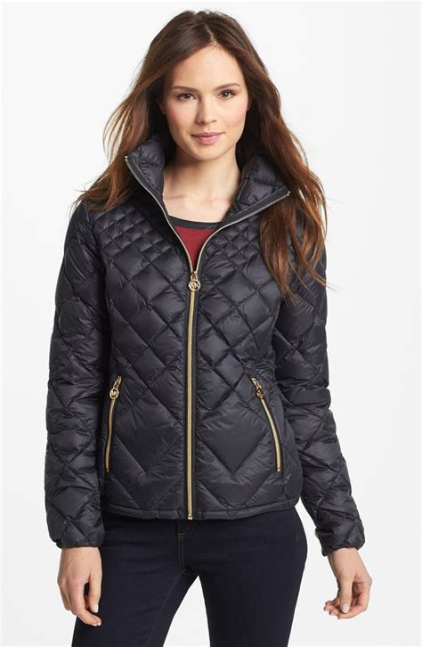 michael kors lightweight diamond quilted jacket black and white|Michael Kors women's down coat.